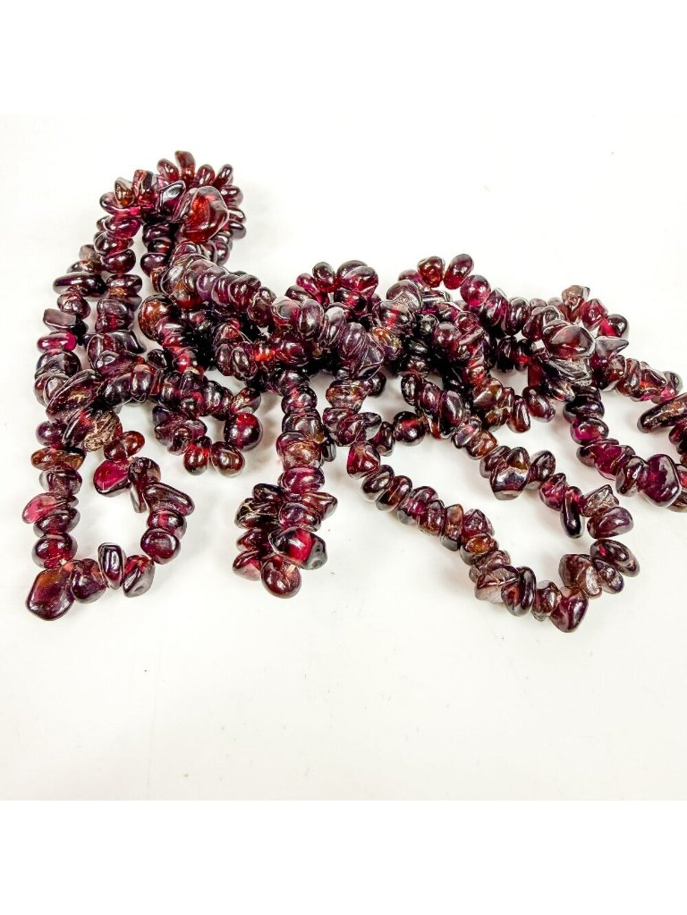 Garnet Natural Gemstone Small Polished Chips Long Necklace 35 in